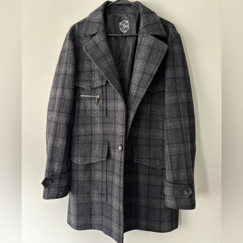 Vintage Grey Preppy Plaid Wool Grunge Midi Whimsygoth Coat - Large - Extra Large